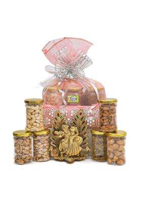 VT REAL Nutri Dry Fruit and Nut and Radha Krishna Ji Home Decor Show Piece Pink Gift Basket Gift Box Gift Pack
