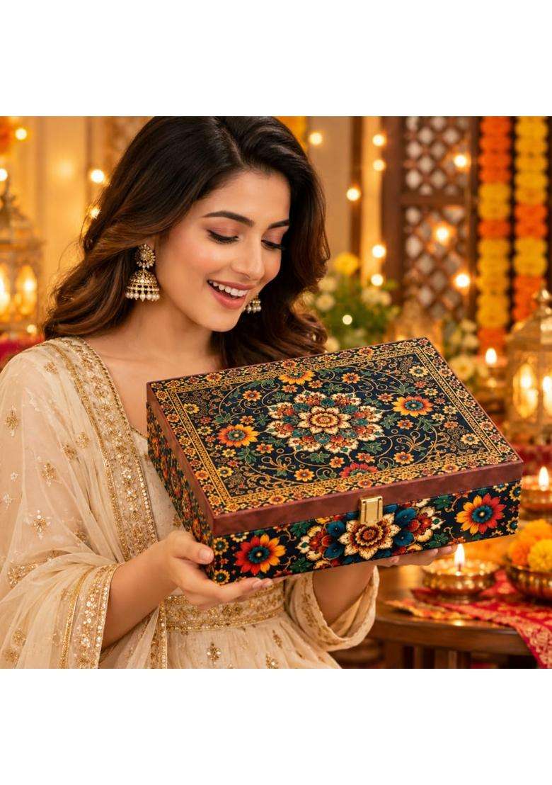 SSS SAB SE Special Diwali 6 Jar Dry Fruit Gift Hamper Floral Printed Gift Box with 6 Dry Fruit Jars - Indya