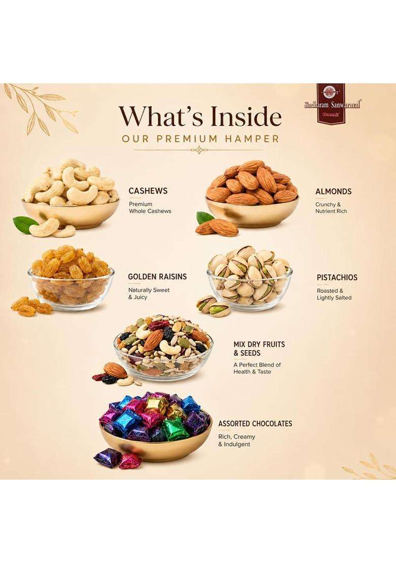 Sindharam Sanwarmal Ramji Premium Dry Fruits and Chocolate Gift Hamper - Indya