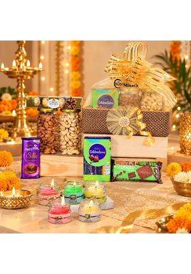 Nutri Miracle Diwali Chocolate Dry Fruits Nuts Gift Basket Festive Hampers with Candles