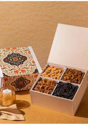 Food Square Multicolour Luxury Dry Fruit Box Gift Hamper with Mamra Almonds Figs and Munakkas