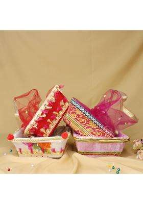 KYNA Net Decorative Fancy Gift Baskets Dry Fruit Packing Baskets Hamper Set for Wedding and Diwali Gifting
