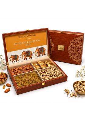 Zoroy Wooden Box Dry Fruit and Chocolate Hamper Diwali Corporate Gifts