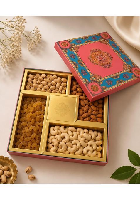 Svarnkosh Pink and Blue Mandala Dry Fruit Gift Box Premium Assorted Nuts 1KG