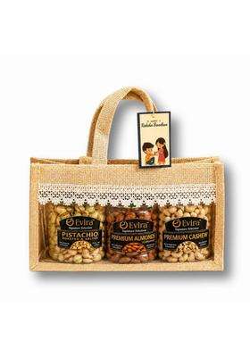 Evira Rakhi Gift Hamper for Brother Premium Dry Fruits Combo with Cashews Almonds and Pistachios 200G Each