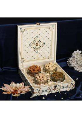 Riwaz Premium Dry Fruits Gift Box Elegant Handcrafted Designer Box with 4 Airtight Glass Jars of Almonds