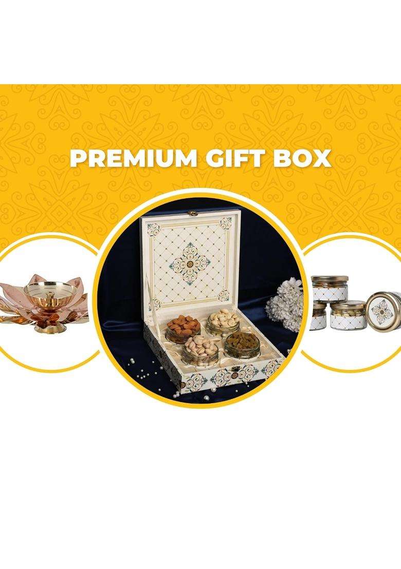 Riwaz Premium Dry Fruits Gift Box Elegant Handcrafted Designer Box with 4 Airtight Glass Jars of Almonds - Indya