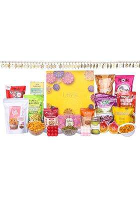 The Gift Tree Diwali Healthy Snacks Nuts Diya Gift Set Hamper with Dry Fruits Chocolates Snacks Pack of 17