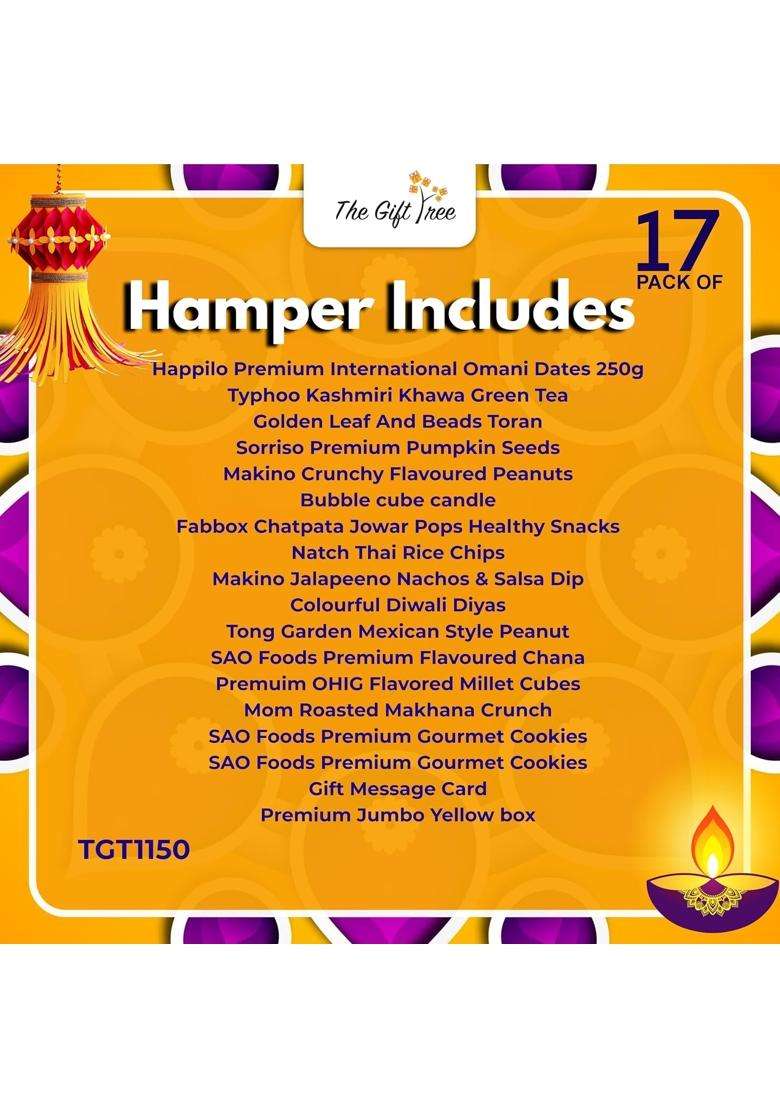 The Gift Tree Diwali Healthy Snacks Nuts Diya Gift Set Hamper with Dry Fruits Chocolates Snacks Pack of 17 - Indya