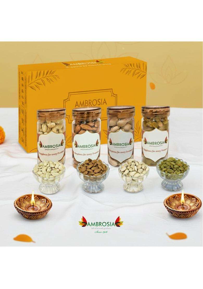 Ambrosia Rakhi Dry Fruits Gift Box 440G Diwali Gift Hamper - Indya