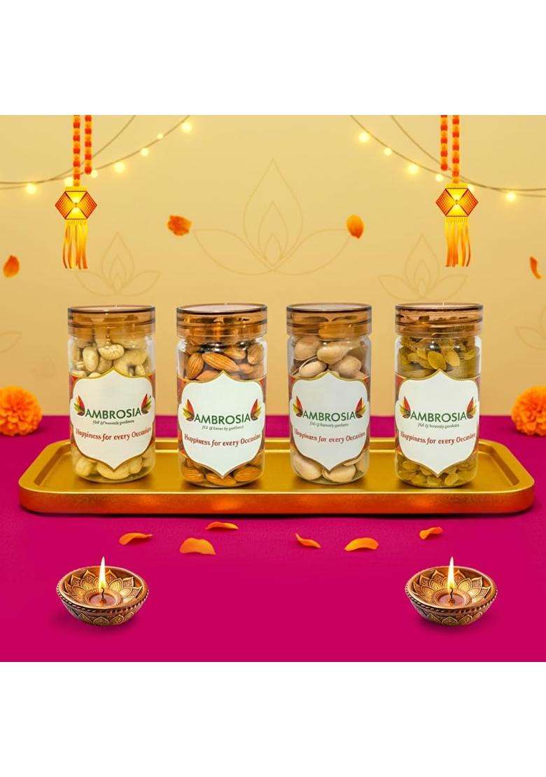 Ambrosia Rakhi Dry Fruits Gift Box 440G Diwali Gift Hamper - Indya