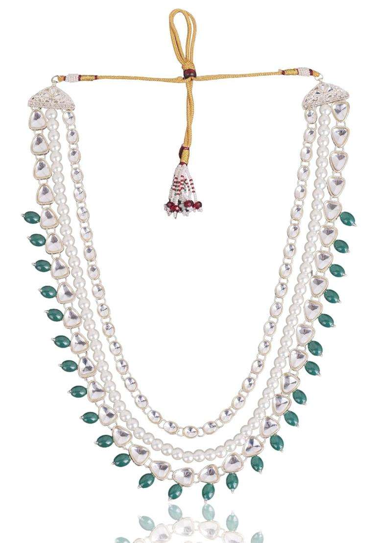 Jiyanshi Fashion Mens Kundan and Pearl Groom Necklace for Sherwani - Indya
