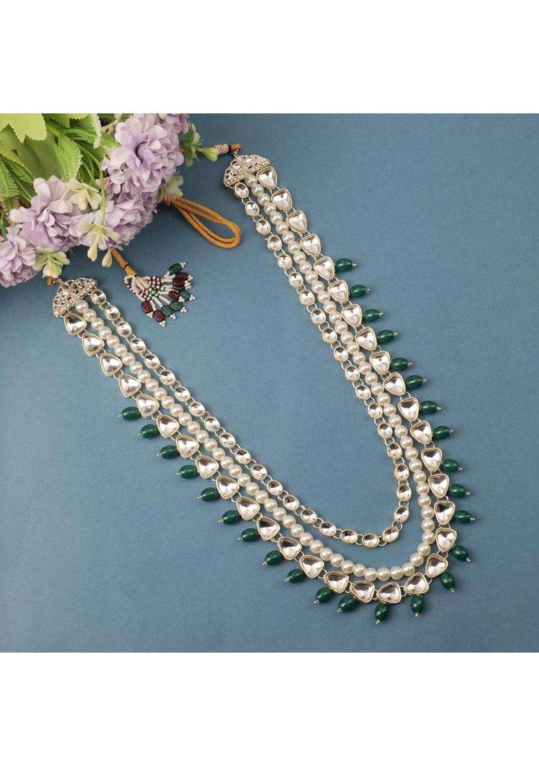 Jiyanshi Fashion Mens Kundan and Pearl Groom Necklace for Sherwani - Indya