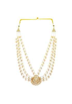 Jewellity Traditional Kundan Pearl Rani Haar Necklace Gold Plated Multi Strand Design with Centre Pendant