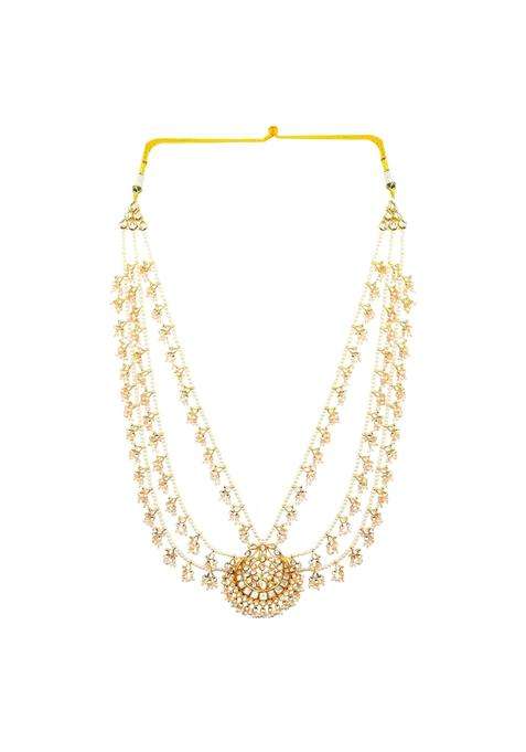 Jewellity Traditional Kundan Pearl Rani Haar Necklace Gold Plated Multi Strand Design with Centre Pendant