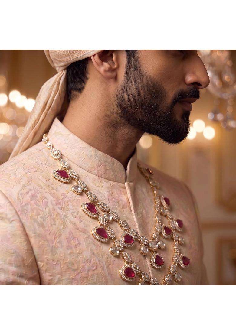 Jiyanshi Fashion Mens Emerald Green and Kundan Stone Groom Necklace - Indya