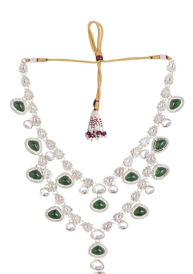 Jiyanshi Fashion Mens Emerald Green and Kundan Stone Groom Necklace - Indya