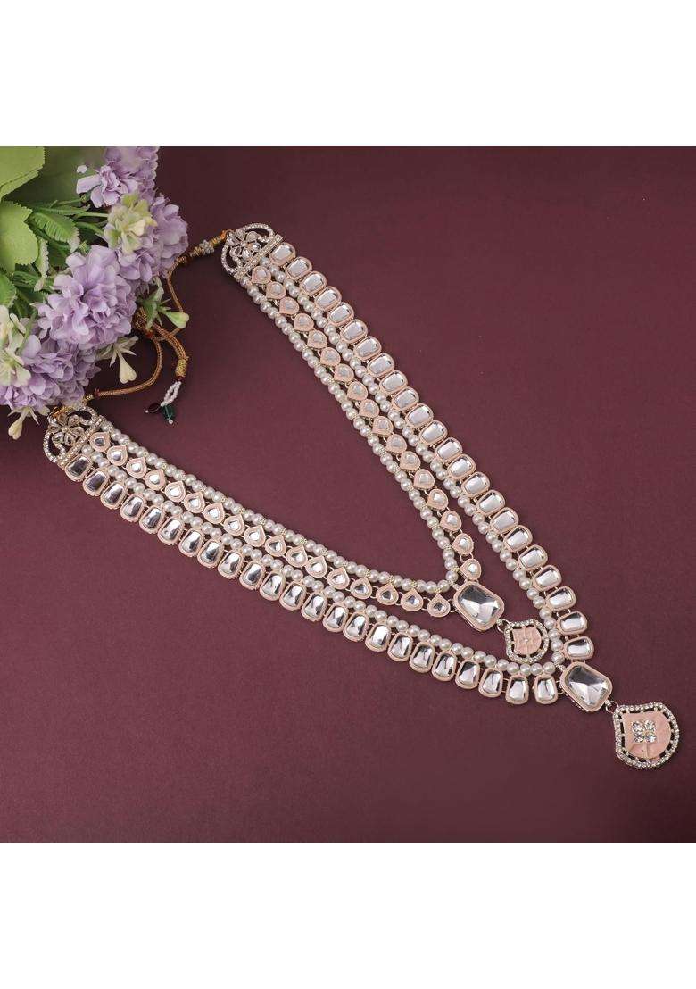 Jiyanshi Fashion Peach Mens Kundan and Pearl Dulha Mala - Indya