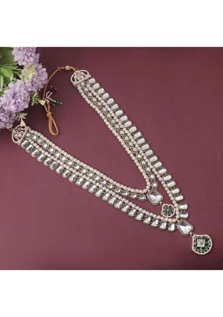 Jiyanshi Fashion Green Mens Royal Kundan and Pearl Dulha Mala for Sherwani - Indya
