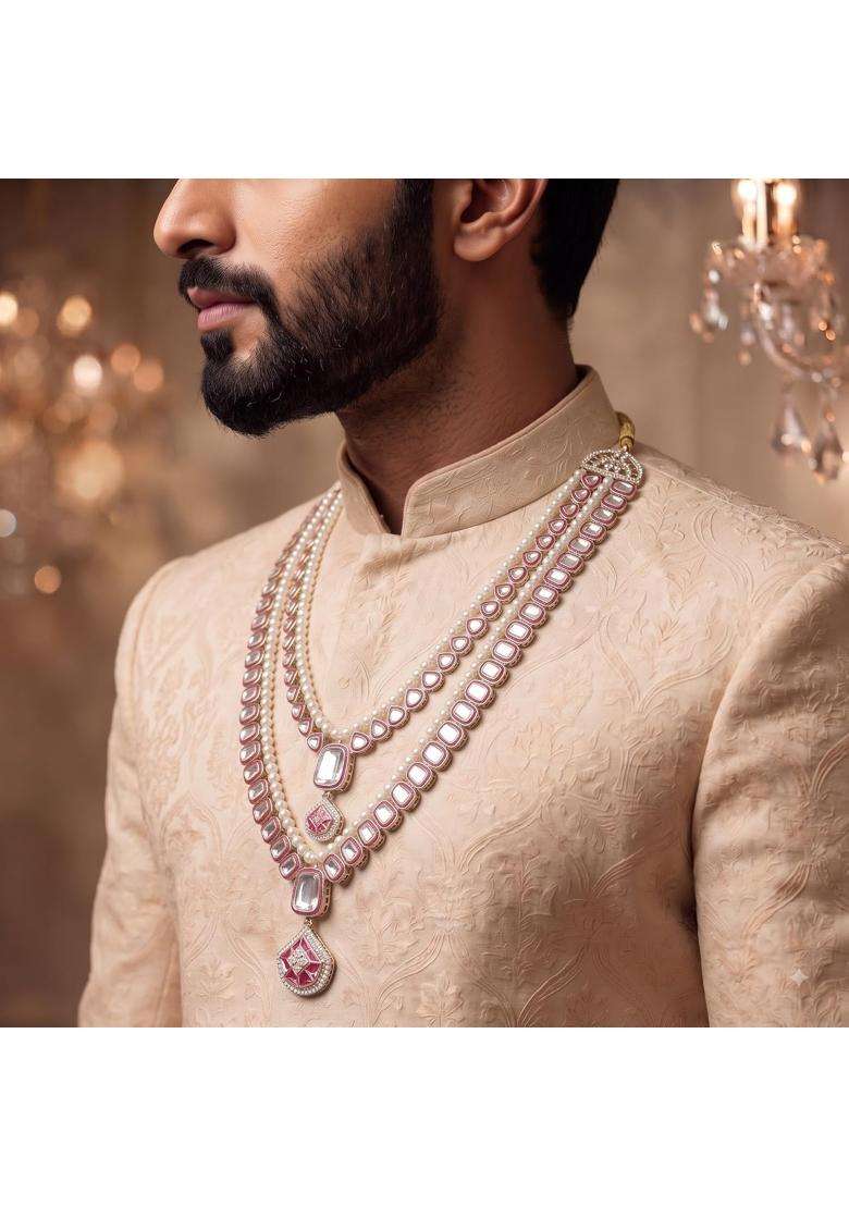 Jiyanshi Fashion Mens Pearl and Kundan Groom Necklace - Indya