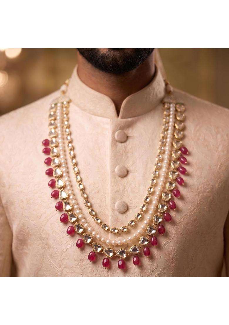 Jiyanshi Fashion Mens Royal Kundan and Pearl Dulha Mala for Sherwani - Indya