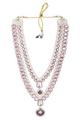 Jiyanshi Fashion Maroon Mens Pearl and Kundan Groom Necklace