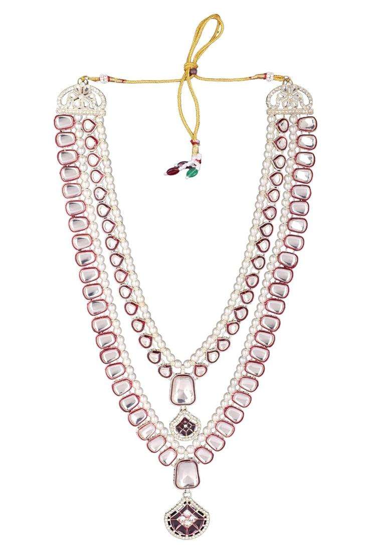 Jiyanshi Fashion Maroon Mens Pearl and Kundan Groom Necklace - Indya