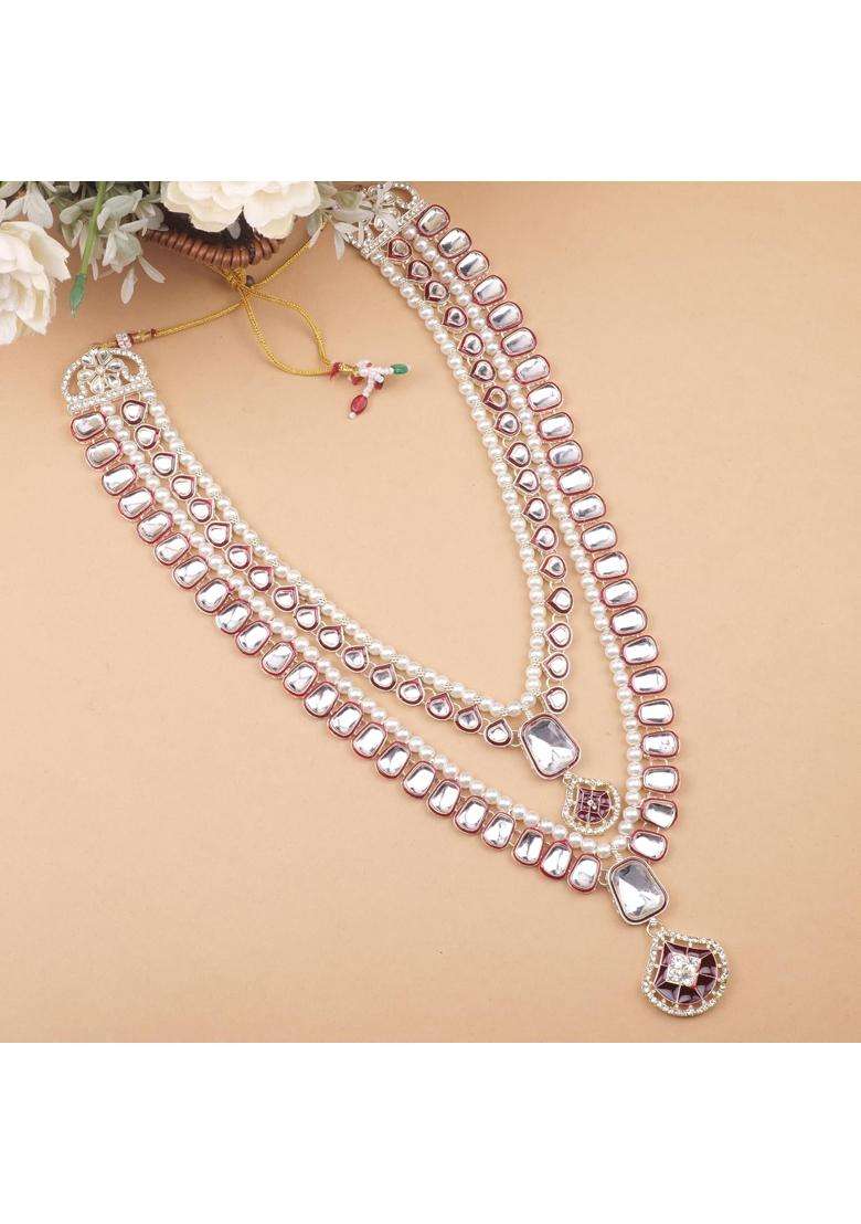 Jiyanshi Fashion Maroon Mens Pearl and Kundan Groom Necklace - Indya