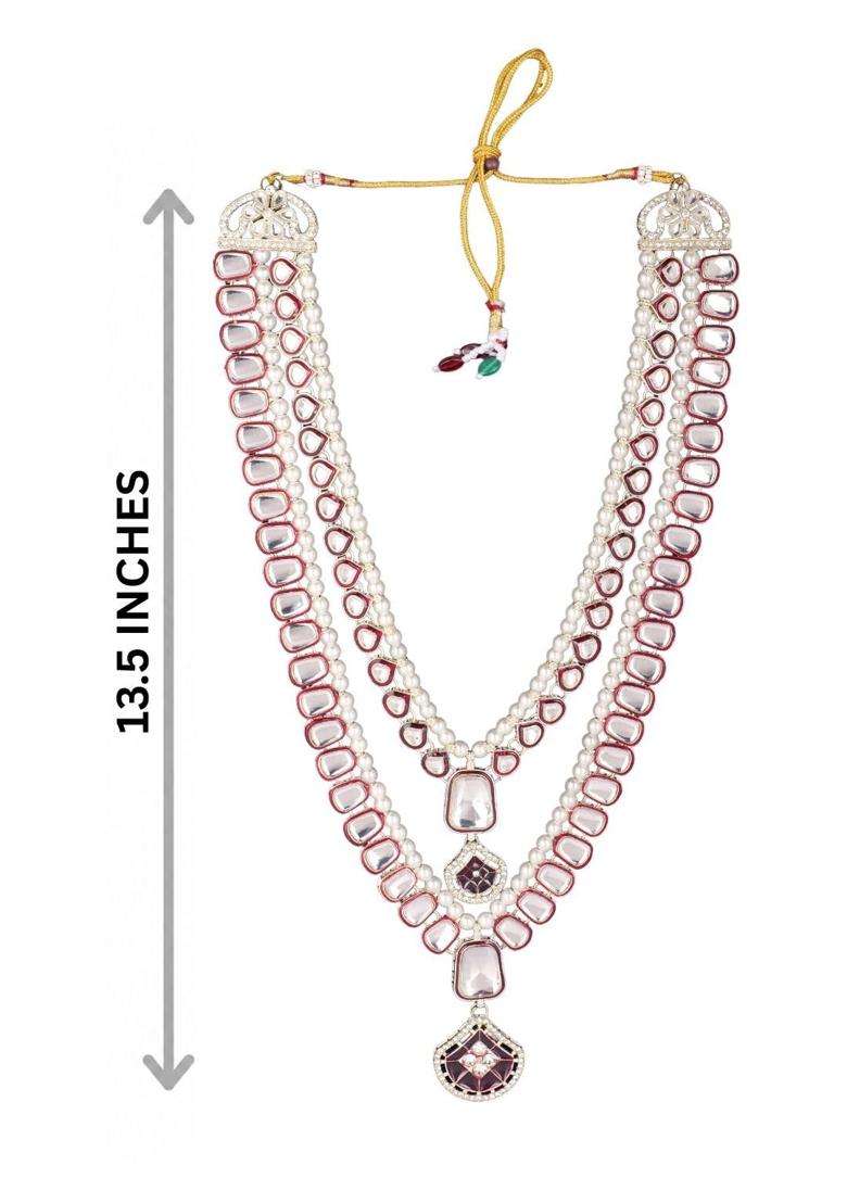 Jiyanshi Fashion Maroon Mens Pearl and Kundan Groom Necklace - Indya
