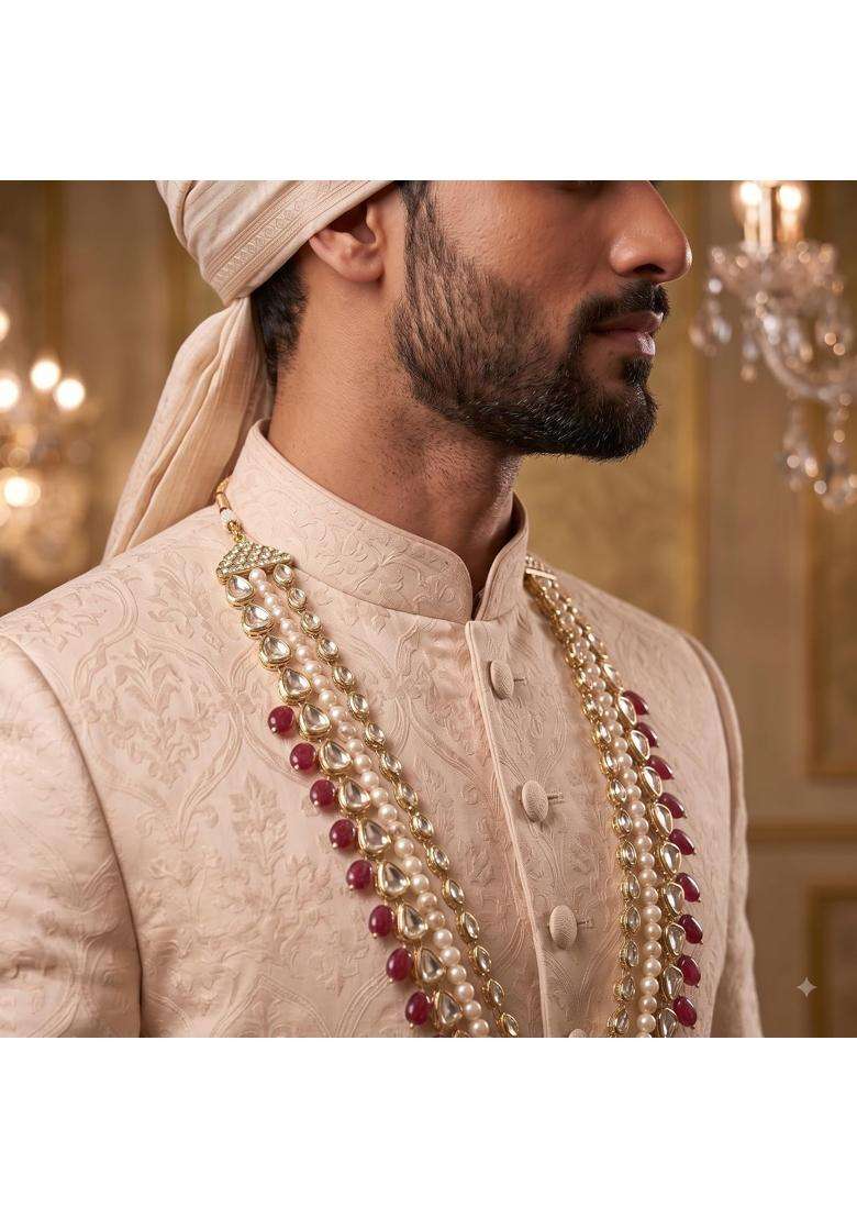 Jiyanshi Fashion Mens Royal Kundan and Pearl Dulha Mala for Sherwani - Indya