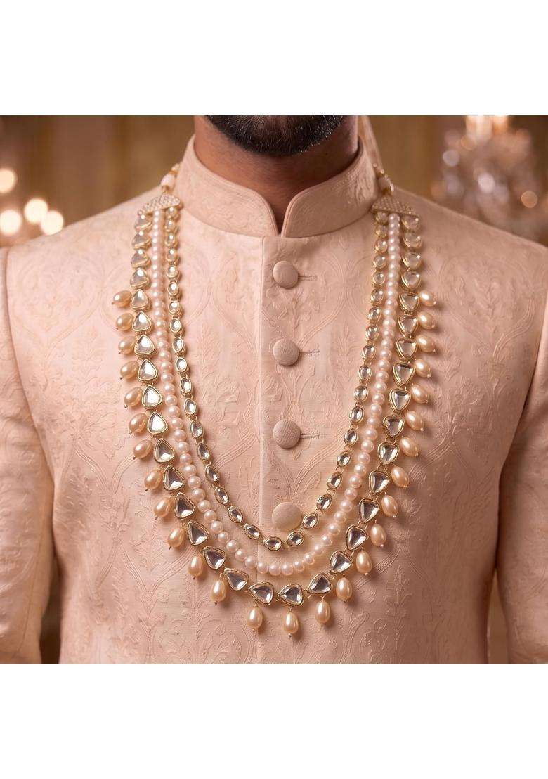 Jiyanshi Fashion Mens Royal Kundan and Pearl Dulha Mala for Sherwani - Indya