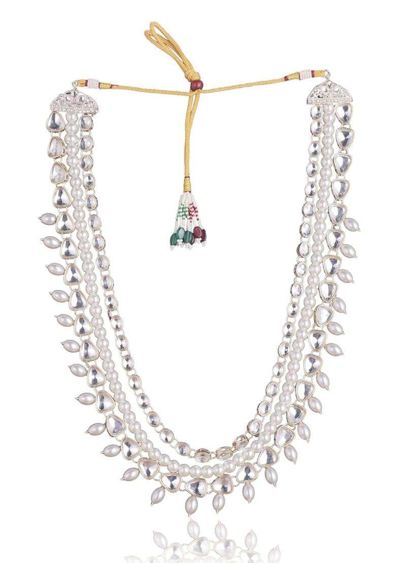Jiyanshi Fashion White Royal Kundan and Pearl Groom Sherwani Mala - Indya