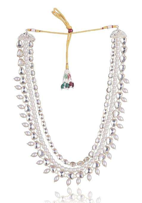 Jiyanshi Fashion White Royal Kundan and Pearl Groom Sherwani Mala