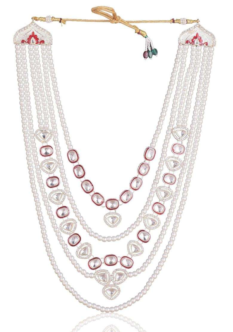 Jiyanshi Fashion Mens Multi Layered Kundan and Pearl Dulha Mala for Sherwani - Indya