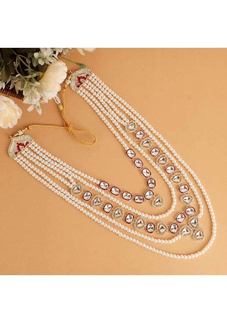 Jiyanshi Fashion Mens Multi Layered Kundan and Pearl Dulha Mala for Sherwani - Indya
