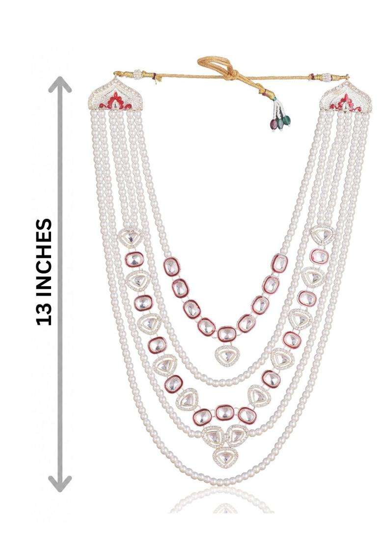 Jiyanshi Fashion Mens Multi Layered Kundan and Pearl Dulha Mala for Sherwani - Indya