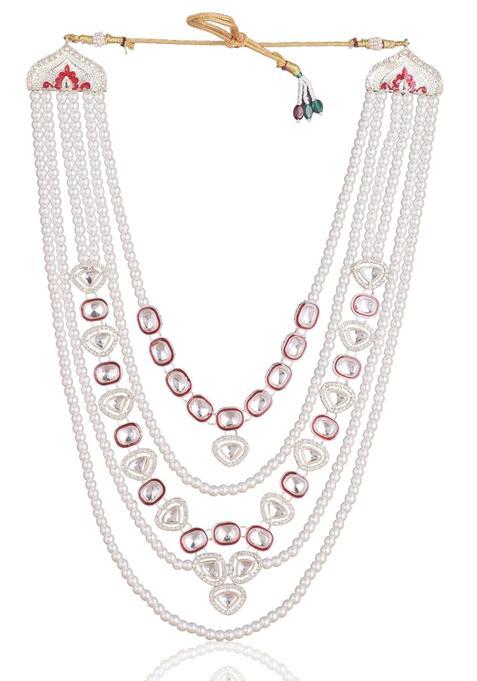 Jiyanshi Fashion Mens Multi Layered Kundan and Pearl Dulha Mala for Sherwani