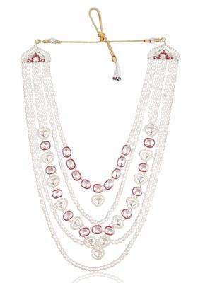 Jiyanshi Fashion Mens Maroon Kundan and Pearl Dulha Mala for Groom Sherwani