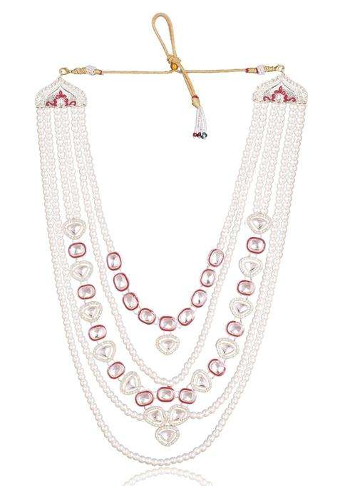 Jiyanshi Fashion Mens Maroon Kundan and Pearl Dulha Mala for Groom Sherwani