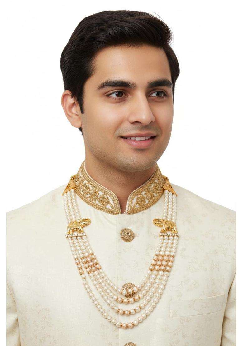 Sundar Vibes Dulha Mala for Men Wedding Pearl Mala with Elephant Design Groom Necklace - Indya