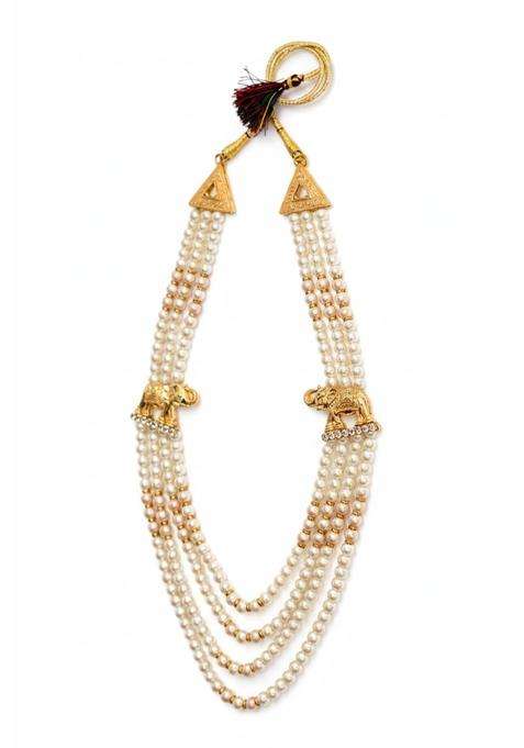 Sundar Vibes Dulha Mala for Men Wedding Pearl Mala with Elephant Design Groom Necklace