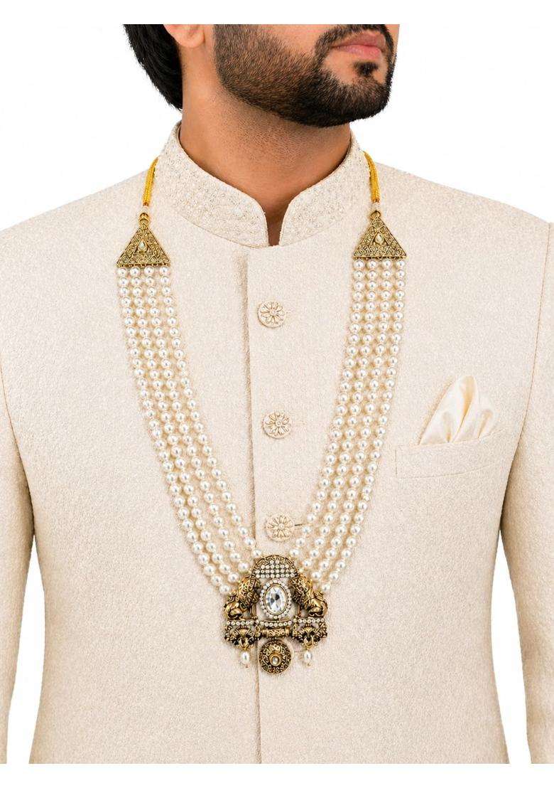Sundar Vibes Dulha Mala for Men Wedding Pearl Mala with Designer Pendant Groom Necklace - Indya