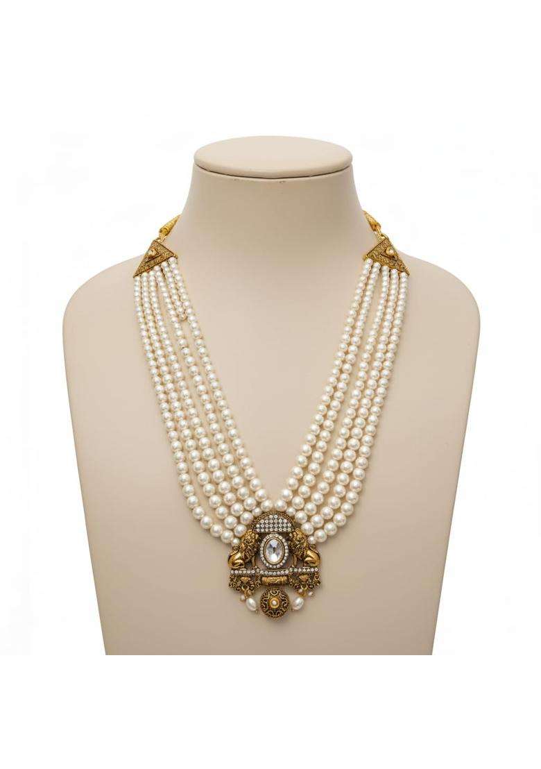 Sundar Vibes Dulha Mala for Men Wedding Pearl Mala with Designer Pendant Groom Necklace - Indya
