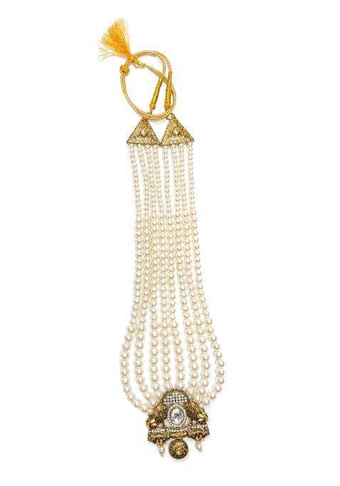 Sundar Vibes Dulha Mala for Men Wedding Pearl Mala with Designer Pendant Groom Necklace