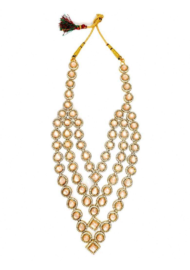 Sundar Vibes Groom Necklace for Men Wedding Kundan Mala Peach Stone Dulha Haar - Indya