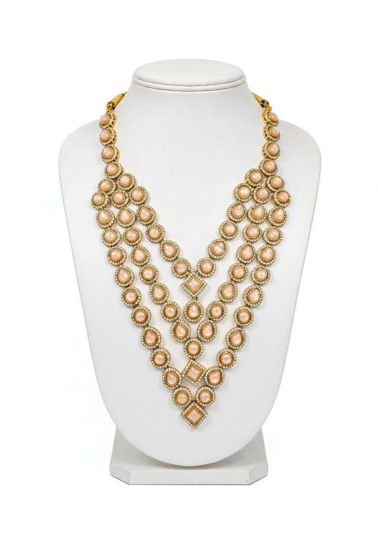 Sundar Vibes Groom Necklace for Men Wedding Kundan Mala Peach Stone Dulha Haar - Indya