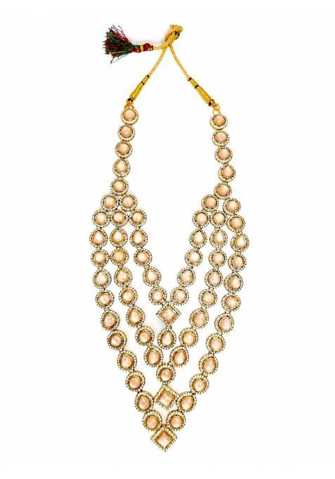 Sundar Vibes Groom Necklace for Men Wedding Kundan Mala Peach Stone Dulha Haar