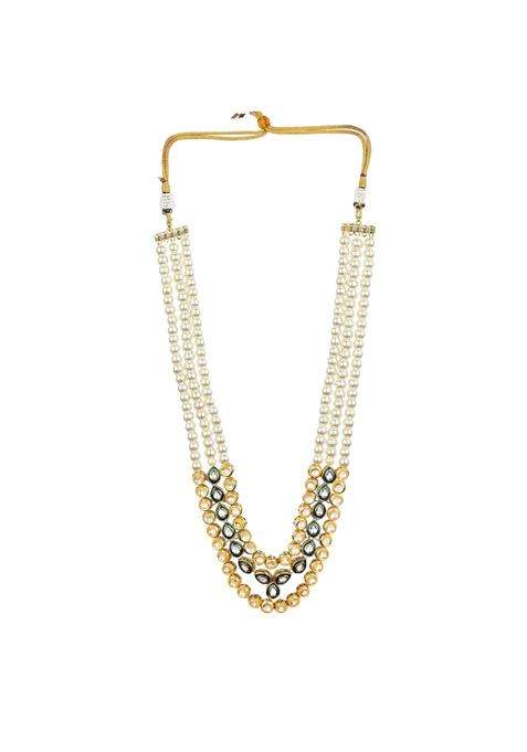 Jewellity Traditional Pearl Necklace Multi Strand Kundan Design Gold Plated with Green Tones for Groom