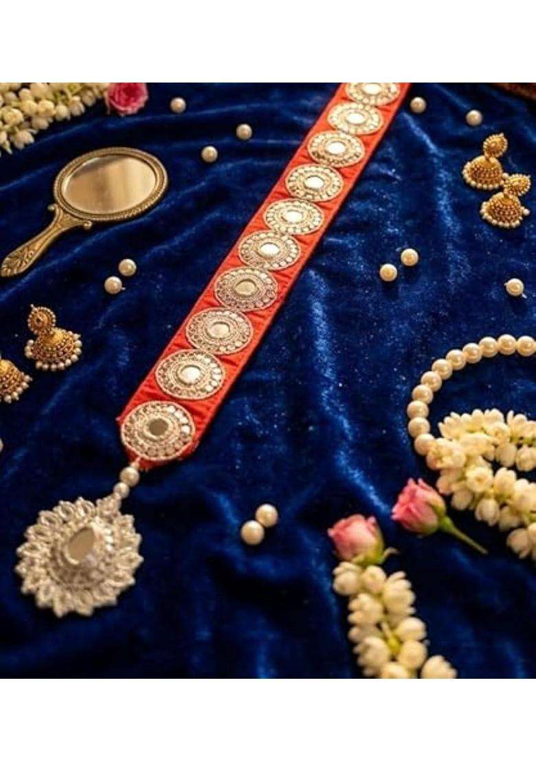Moh and Maya Barati Mala with Silver Jalebi Latkan Cotton Wedding Swagat Dupatta for Sherwani Mala Necklace - Indya