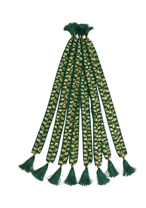 Moh and Maya Velvet Swagat Mala for Wedding and Festive Green Mala with Lace Trim